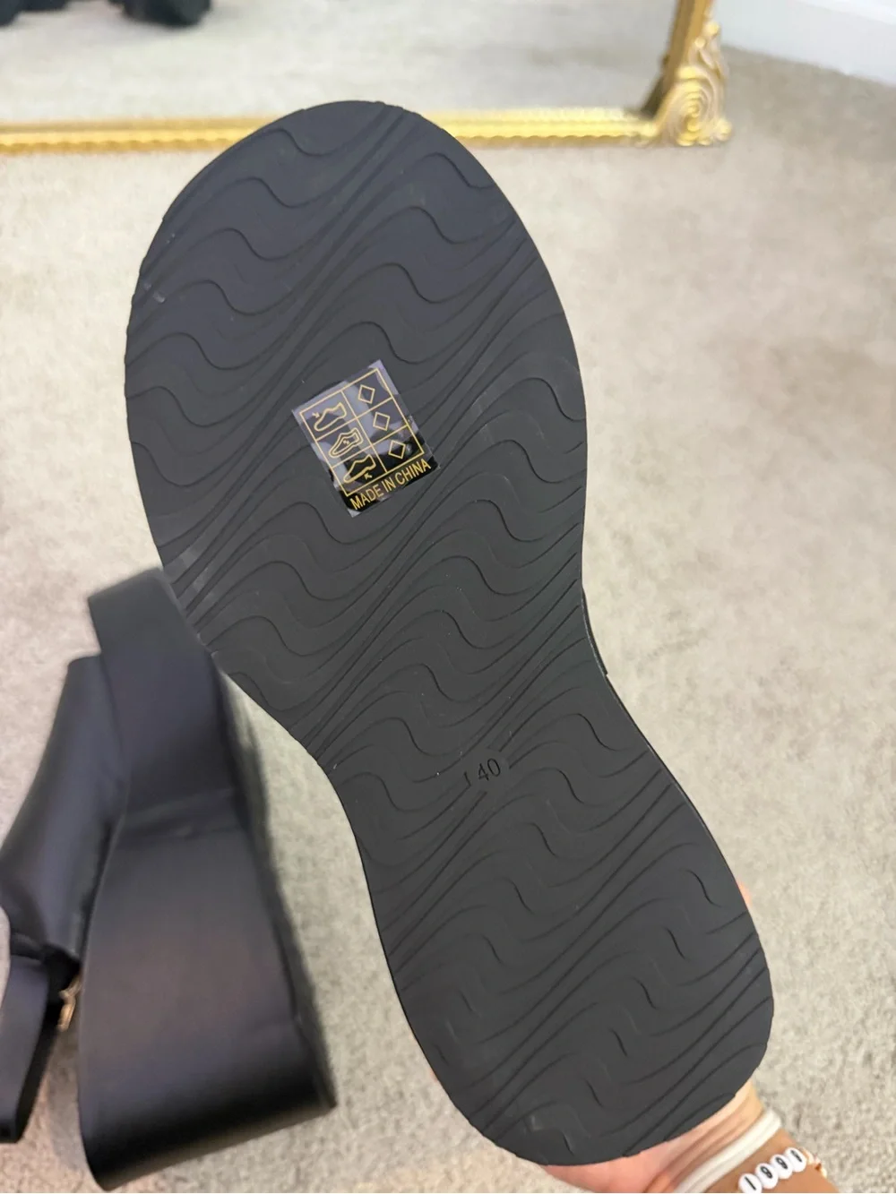 Sugar Black Leather Platform Mules with Gold Buckle